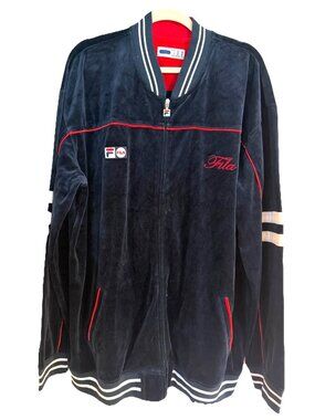 Vintage Fila Velour Track Jacket Blue Red White Zip Mens 3XL Hong Kong Y2K